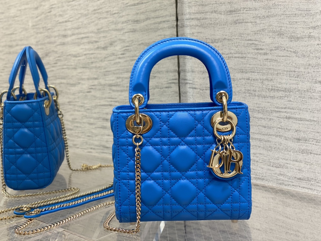 Mini Lady Dior Bag Blue Cannage Lambskin